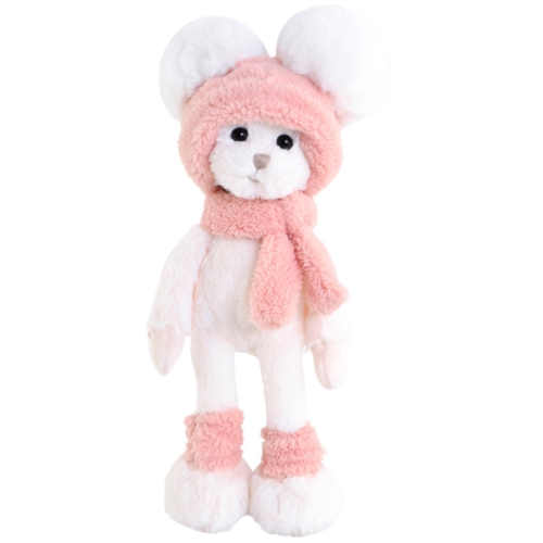 Teddy bear in pink winter accessories
