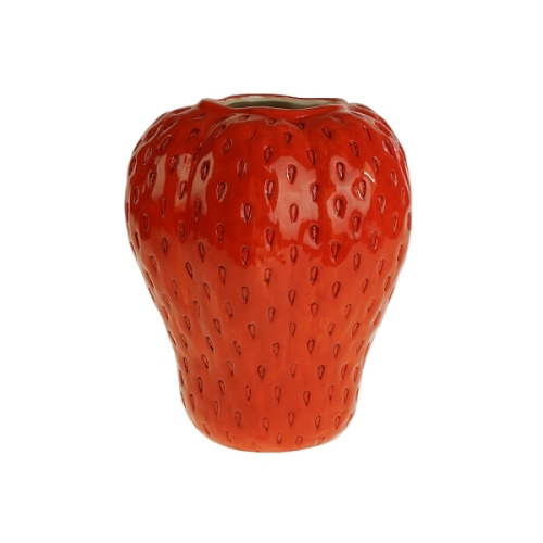 Glossy strawberry vase 26cm high.