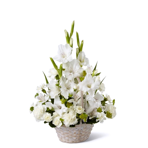 Καλάθι όμορφα λευκά λουλούδια εποχής
