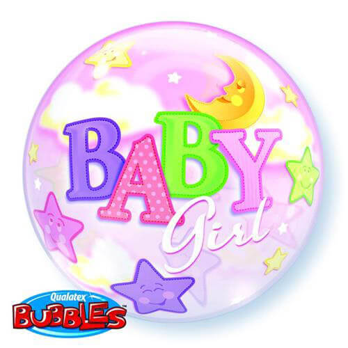 Μπαλόνι Bubble 22'' με ήλιον - Baby Girl Moon and Stars