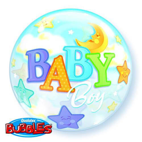 Μπαλόνι Bubble 22'' με ήλιον - Baby Boy Moon and Stars