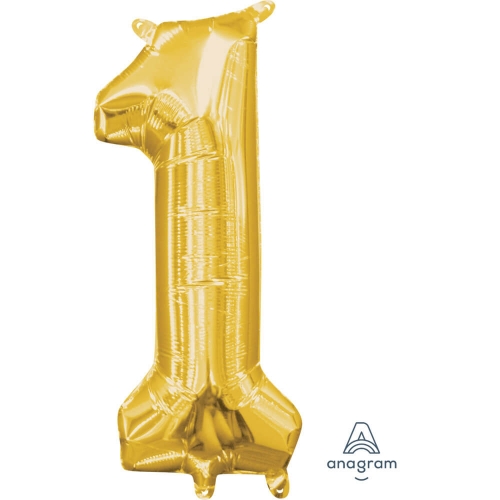 Gold balloon 40 cm number 1 on a stick