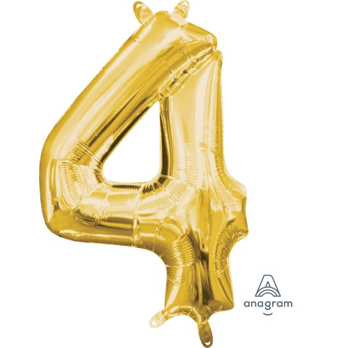 Gold balloon 40 cm number 4 on a stick