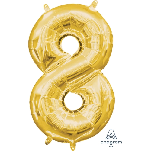 Χρυσό μπαλόνι 40εκ αριθμός 8 σε καλαμάκι