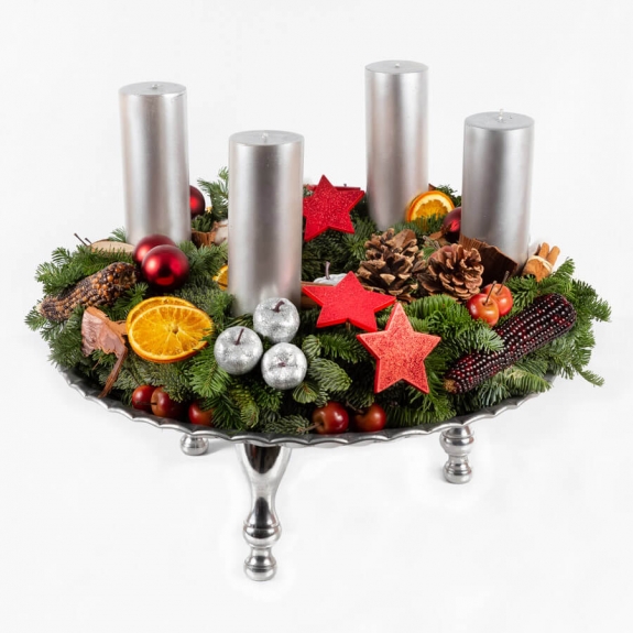 Χριστουγεννιάτικη τρίποδη πιατέλα με κεριά