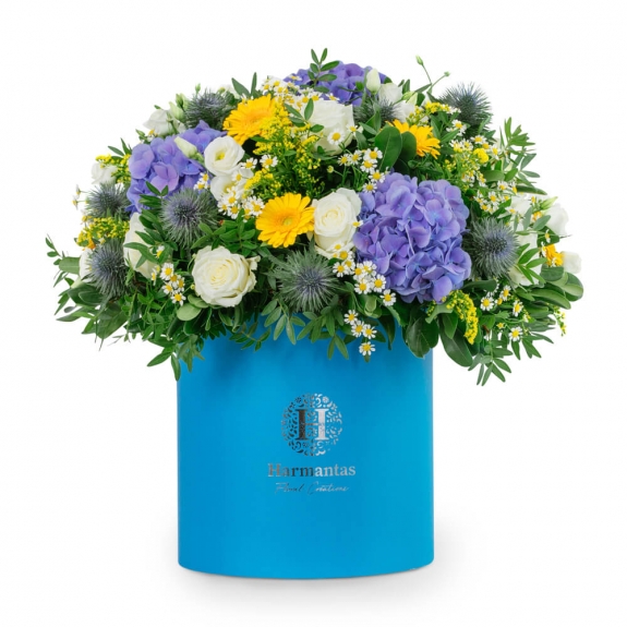 Κουτί με λουλούδια σε μπλε αποχρώσεις