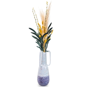 Vase with handles and dried grains arrangement