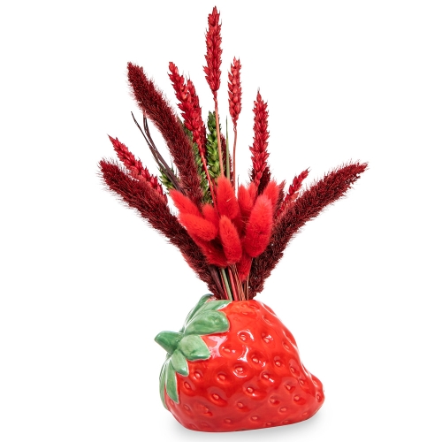 Strawberry vase with dried cereals