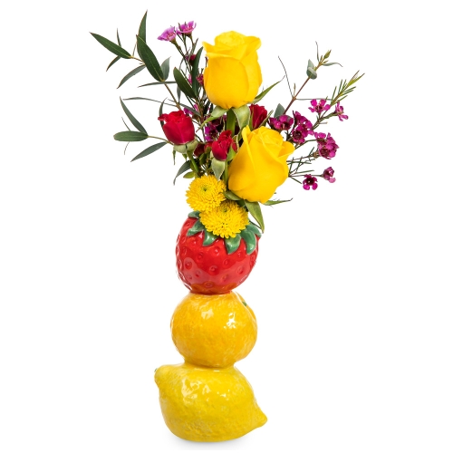 Fruit vase with yellow roses