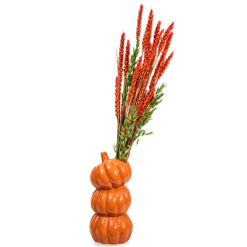 Pumpkin vase with orange cobs