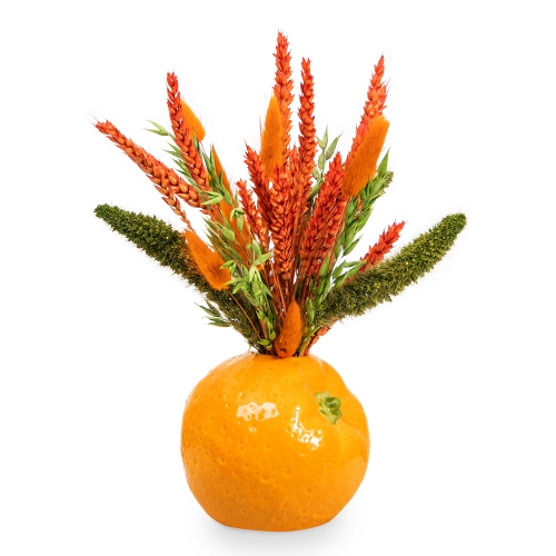 Orange vase with orange cereals