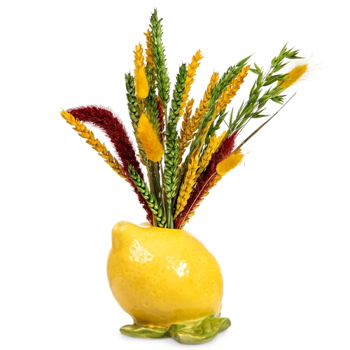 Lemon vase with dried cereals