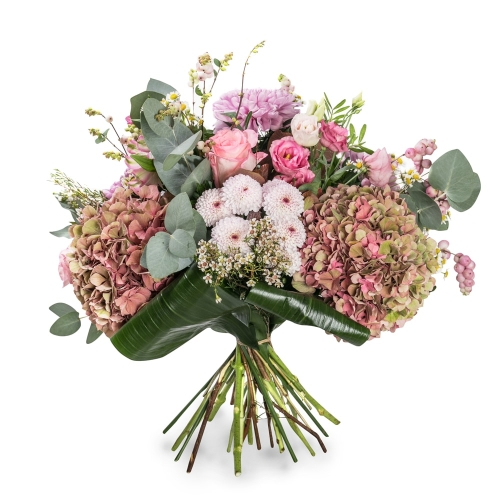 Bouquet with hydrangea, roses and chrysanthemum