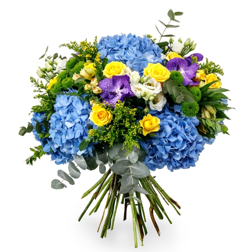 Premium Bouquet with blue hydrangeas