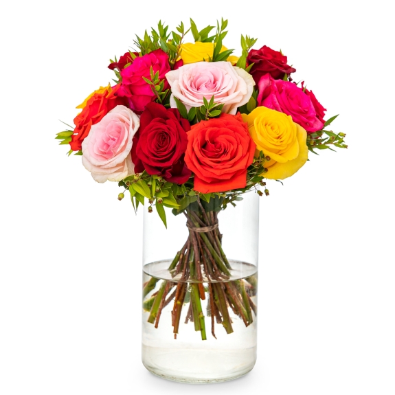 Mixed color roses in a vase