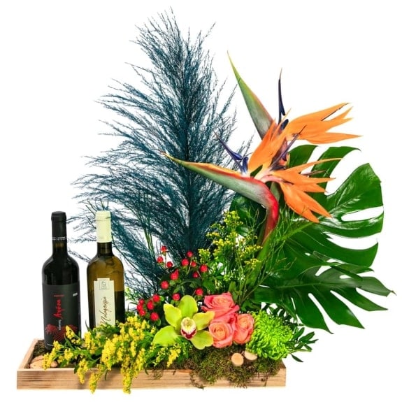 Rich composition with flowers and wines