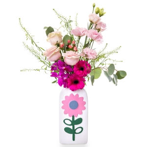 Pink floral arrangement in a vase with flower