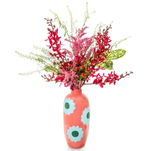 Peachy vase with flowers and dendrobium orchids
