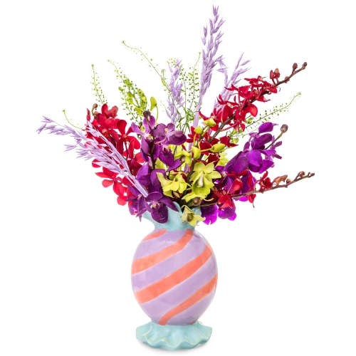 Striped candy vase with dendrobium orchids