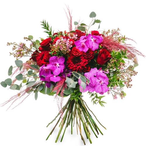 Premium bouquet with fuchsia and red flowers