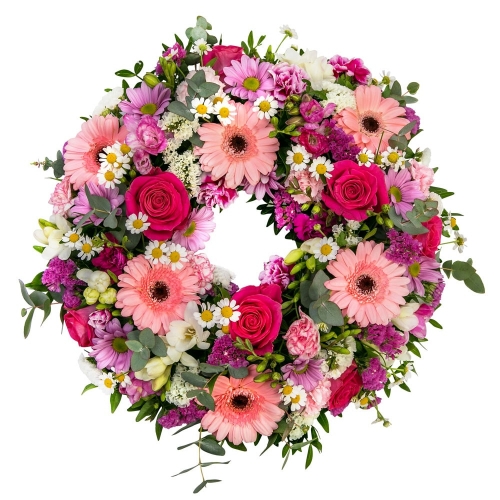 The first of may wreath in pink shades