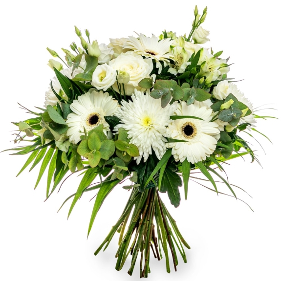 Rich bouquet of seasonal flowers in white colours