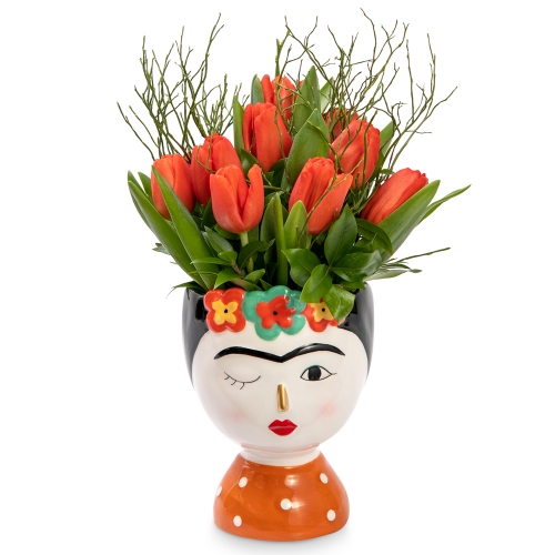 Frida Kahlo vase with tulips