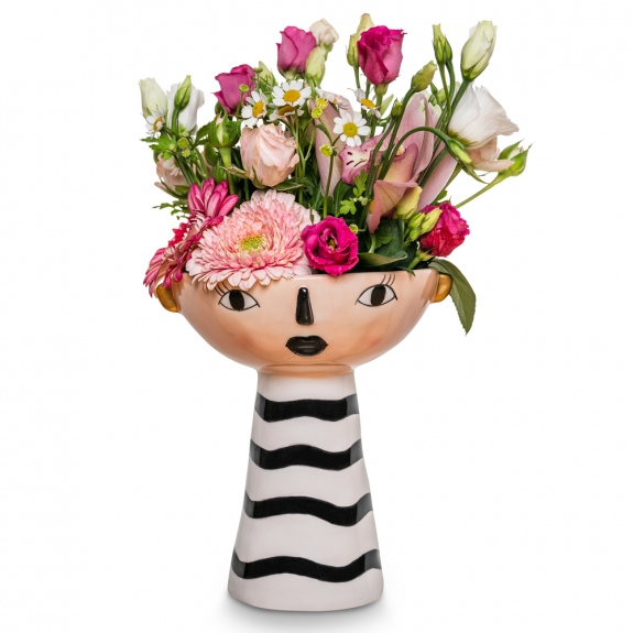 Βάζο πρόσωπο με ροζ και φούξια λουλούδια