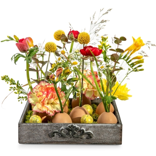 Easter eggs with spring flowers