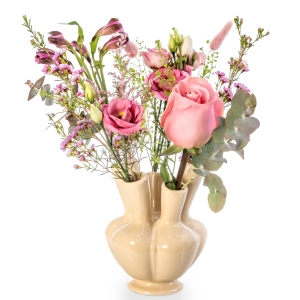 Off-white vase with pink and white flowers