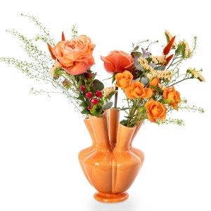 Orange Dutch vase with orange roses