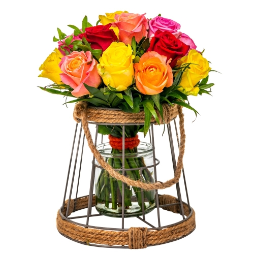Mixed color roses in a vase