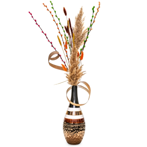 Pampas and dried plants in brown vase