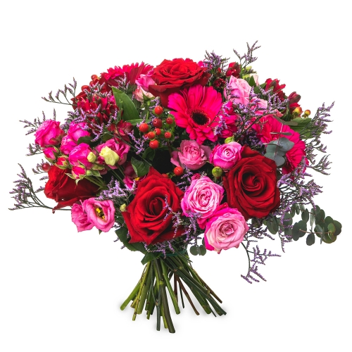 Μπουκέτο με φούξια και κόκκινα λουλούδια