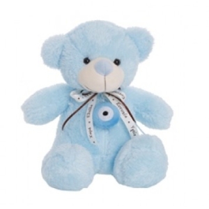 Teddy bear in baby blue with an eye