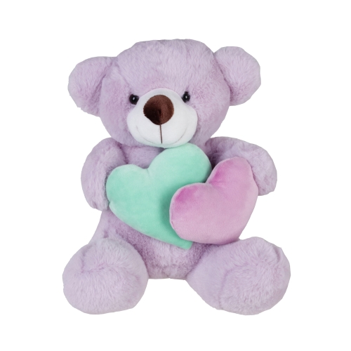 Lilac teddy bear with hearts 25cm