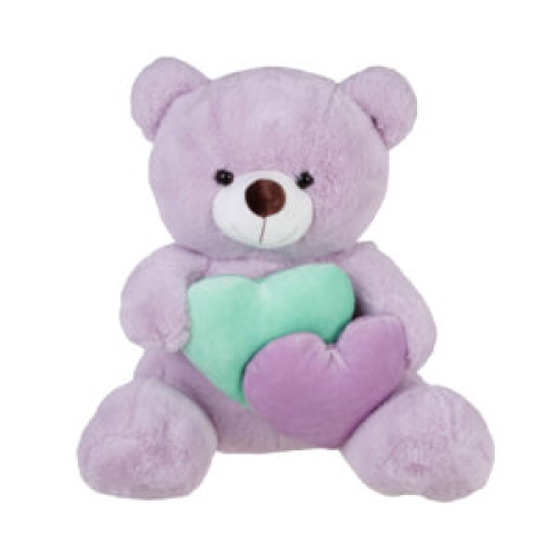 Lilac teddy bear with hearts 37cm