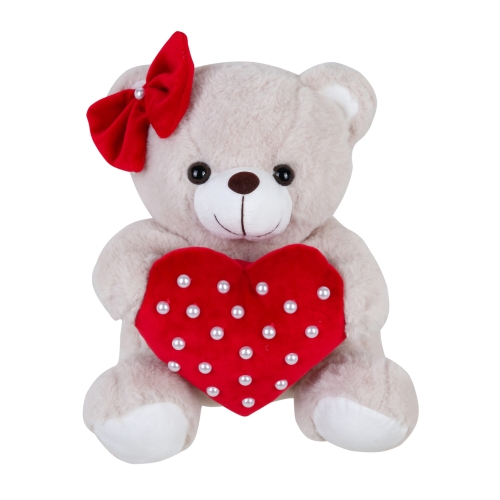 White big teddy bear with a heart of perles 35cm