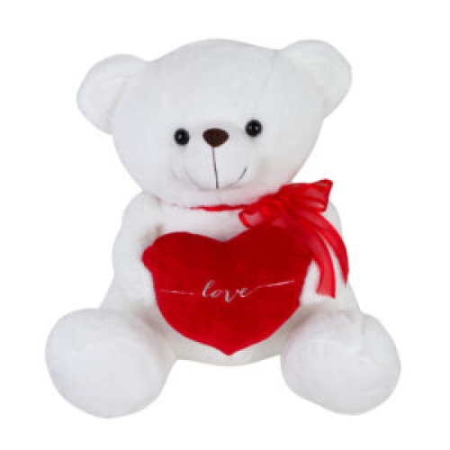 Λευκό μεγάλο λούτρινο αρκουδάκι με κόκκινη καρδιά love 50εκ