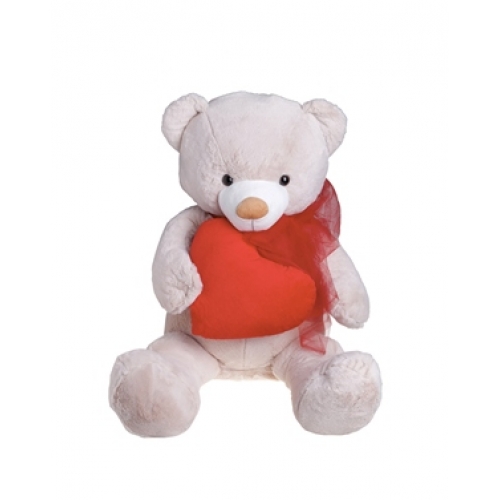 Big brown teddy bear with red heart
