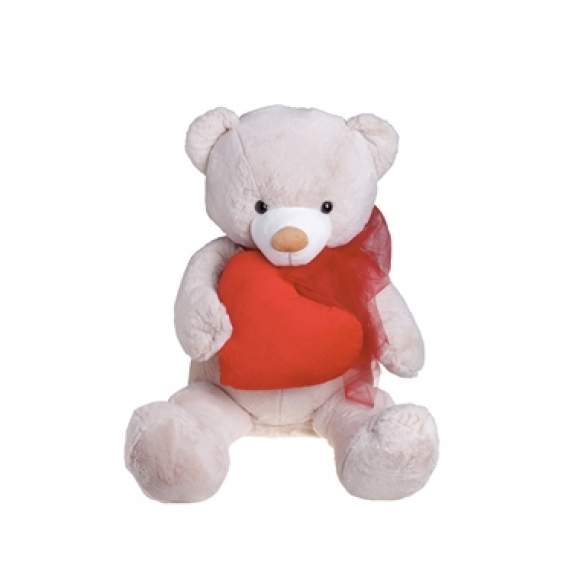 Big brown teddy bear with red heart
