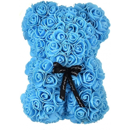 Μεγάλο-αρκουδάκι με γαλάζια τριαντάφυλλα