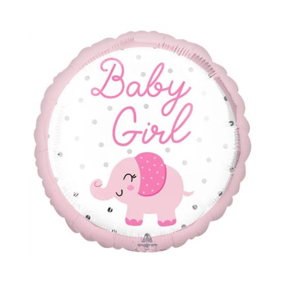 Baby girl balloon with mini elephant 46 cm