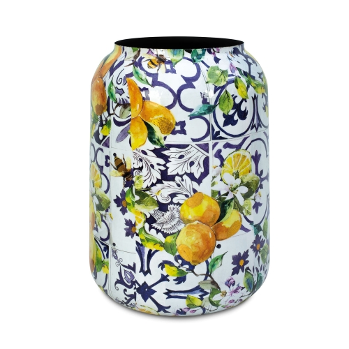 Italian blue lemons themed cobalt pot - vase small size