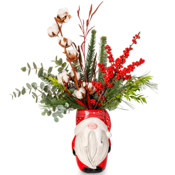 Βάζο Άγιος Βασίλης με ίλεξ, βαμβάκι και έλατο