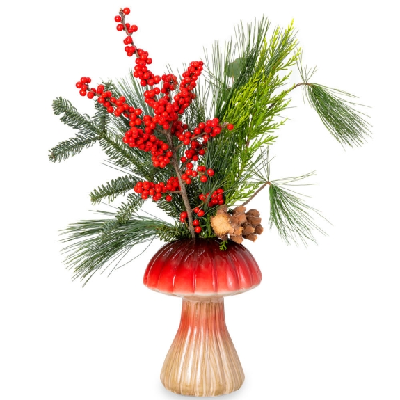 Βάζο μανητάρι με ίλεξ, έλατο και πεύκο