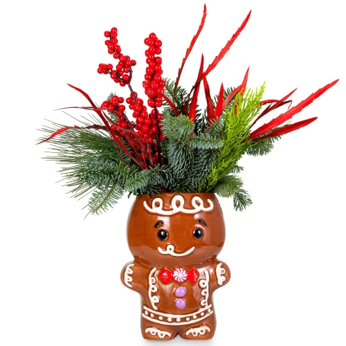 Christmas cookie vase with fir and ilex