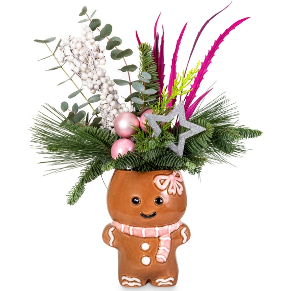 Girl Christmas cookie βάζο με έλατο και ροζ αξεσουάρ