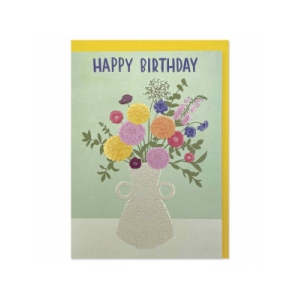 Greeting Card Happy Birthday with a vase of flowers