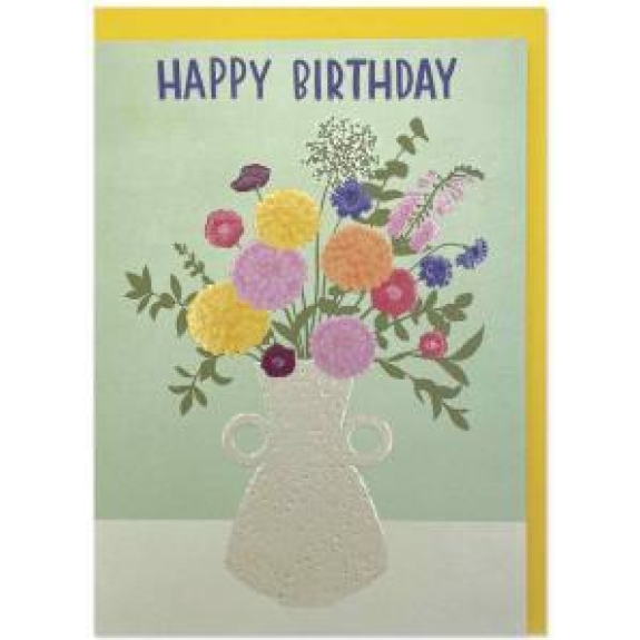 Greeting Card Happy Birthday with a vase of flowers
